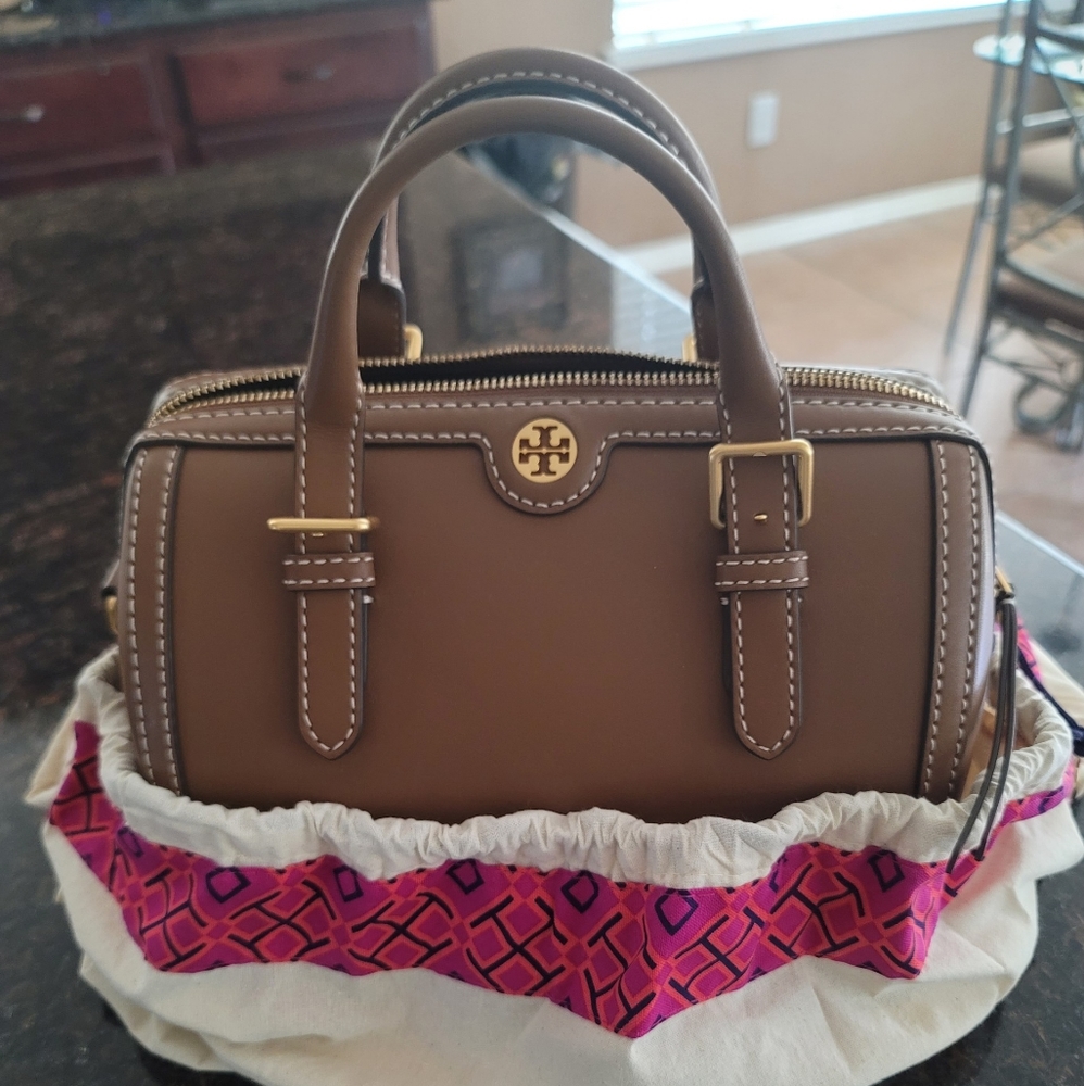 Tory Burch T Monogram Leather Barrell Bag